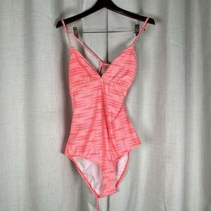 New! Athleta Ariel Cut Out One Piece Orange Strappy Swimsuit Bathing Suit Large